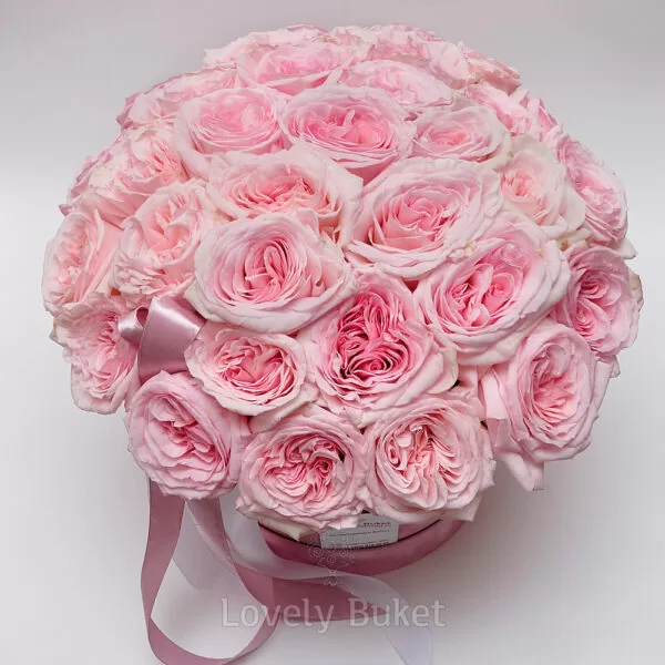 Букет пионовидных роз с фруктовым ароматом в коробке "Бархат" - фото 3